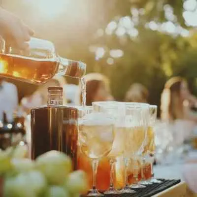 Bartender pouring a cocktail at an outdoor event